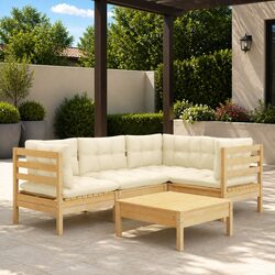 Outdoor Garden Lounge Set 5 Piece Wooden Patio Furniture with Cream Cushions