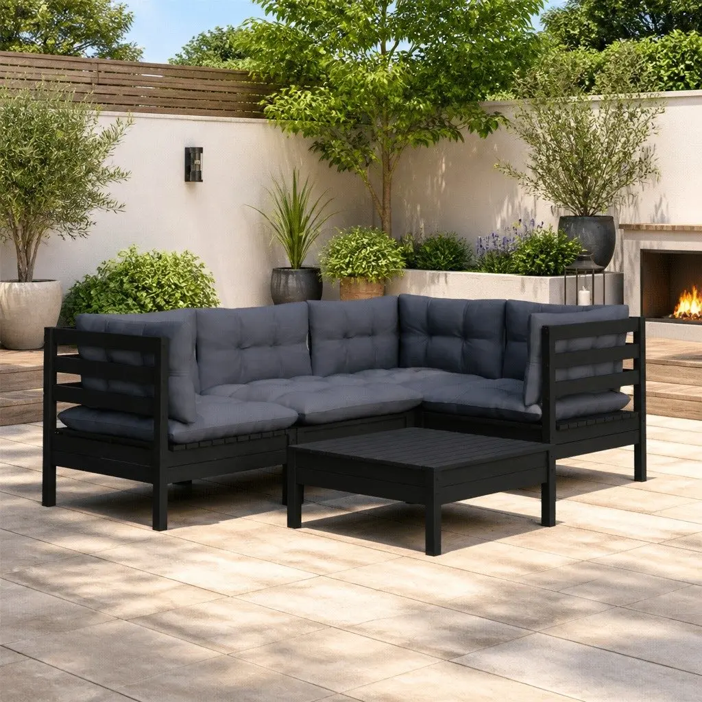5-Piece Black Pinewood Lounge Set
