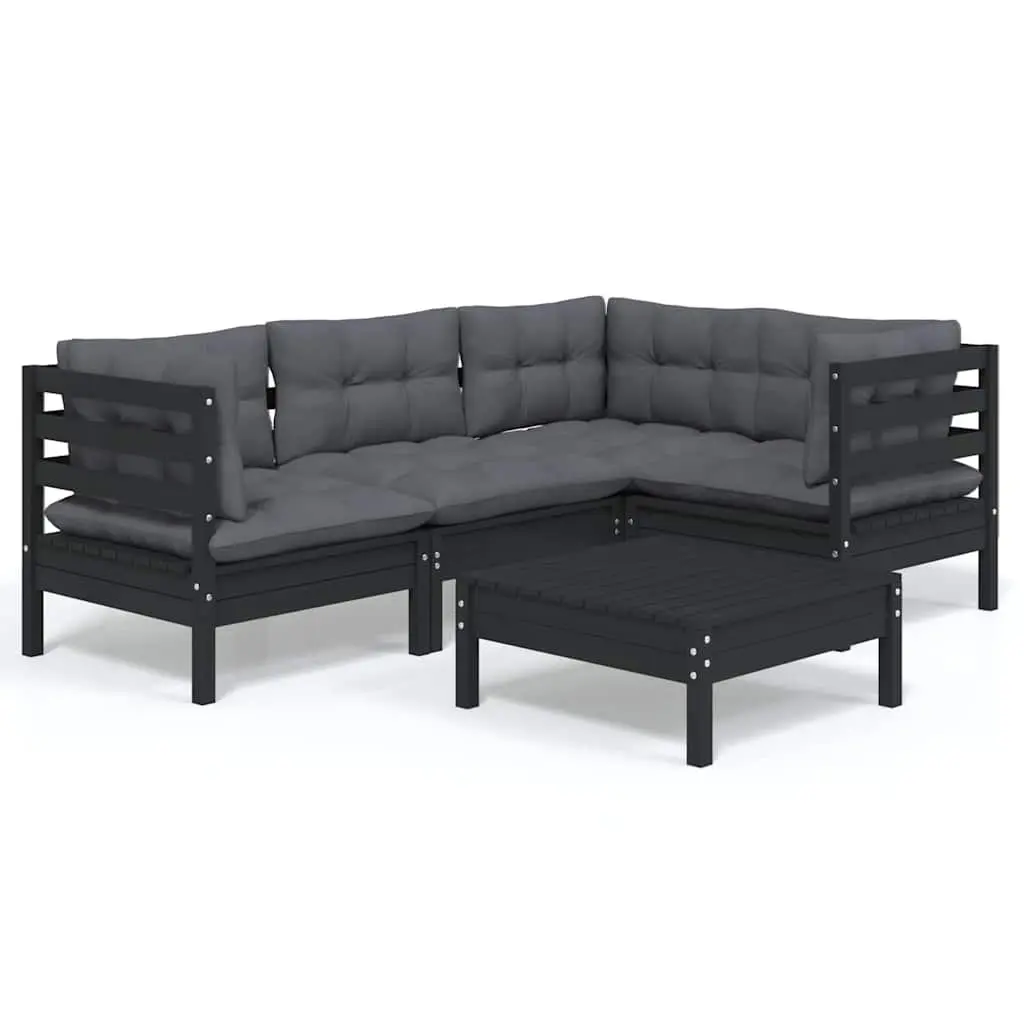 5-Piece Black Pinewood Lounge Set
