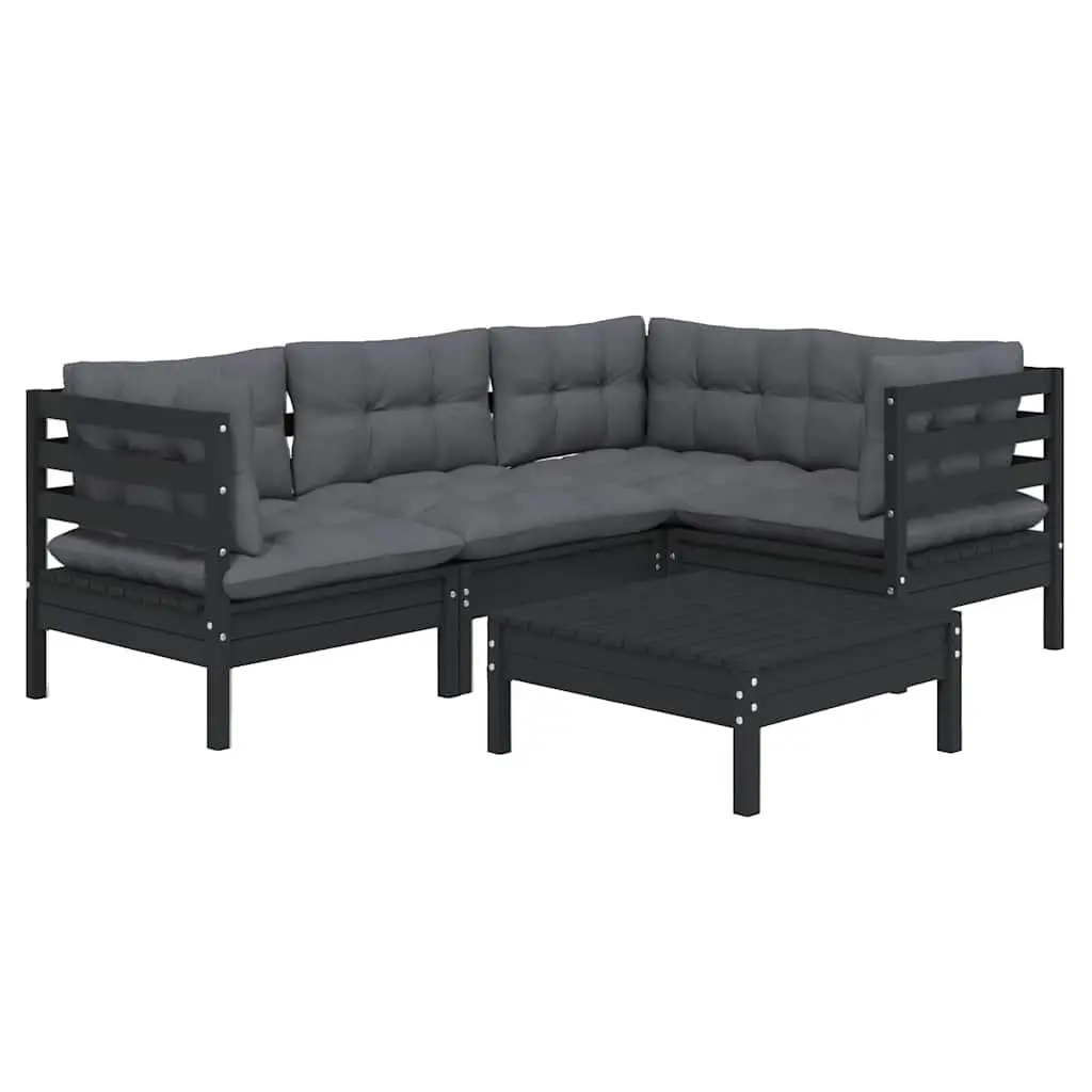 5-Piece Black Pinewood Lounge Set