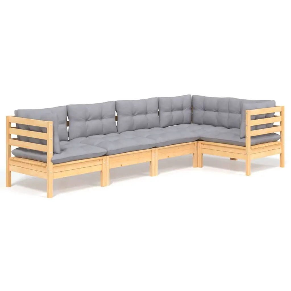 Garden Lounge Set 5 Piece Outdoor Patio Furniture Grey Cushions Wood