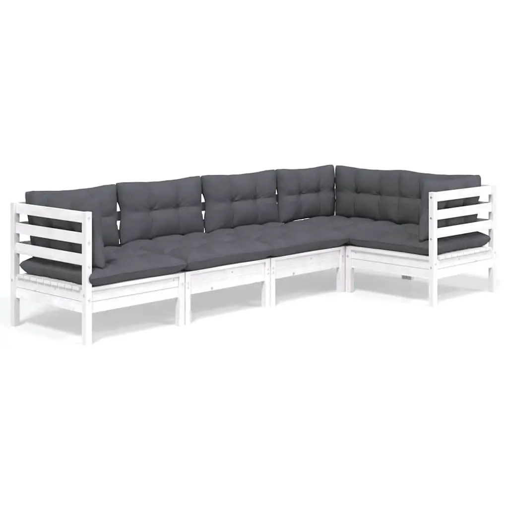 5 Piece White Pinewood Patio Lounge Set
