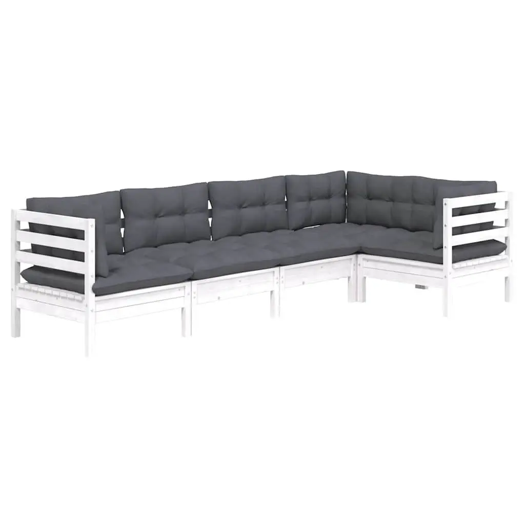 5 Piece White Pinewood Patio Lounge Set