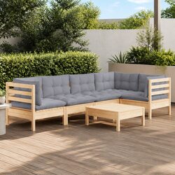 Garden Lounge Set: 6 Modular Pieces with Grey Cushions