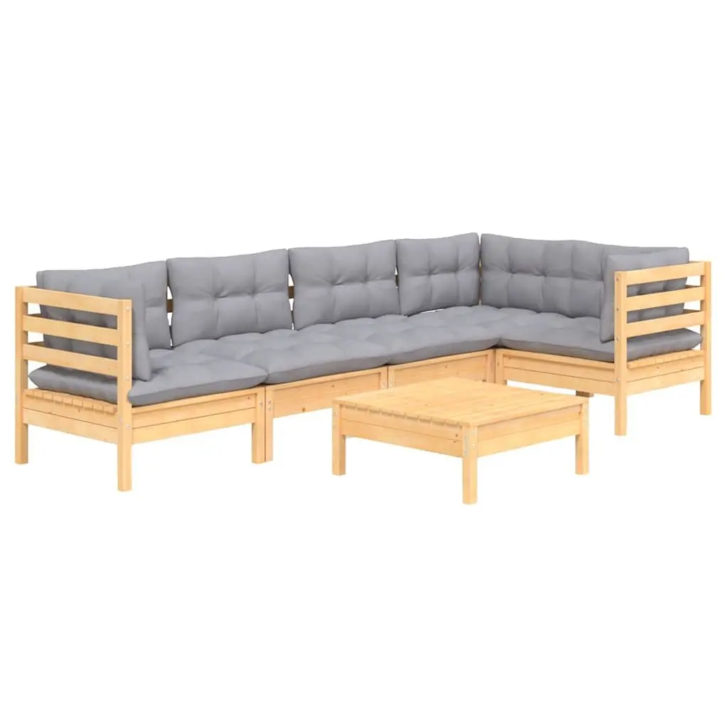Garden Lounge Set 6 Piece Outdoor Patio Furniture Grey Cushions Modular