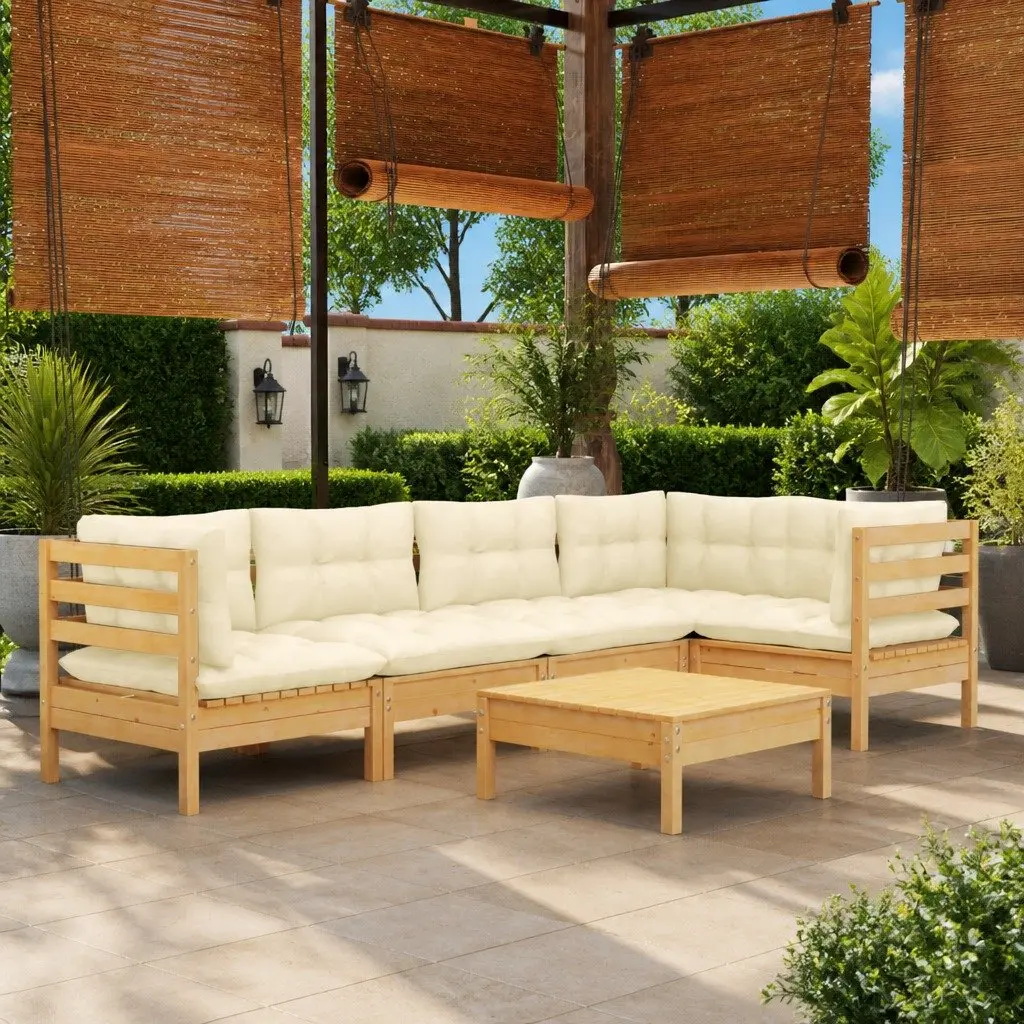 Outdoor Lounge Set for Patio and Garden 6 Piece Modular with Cream Cushions