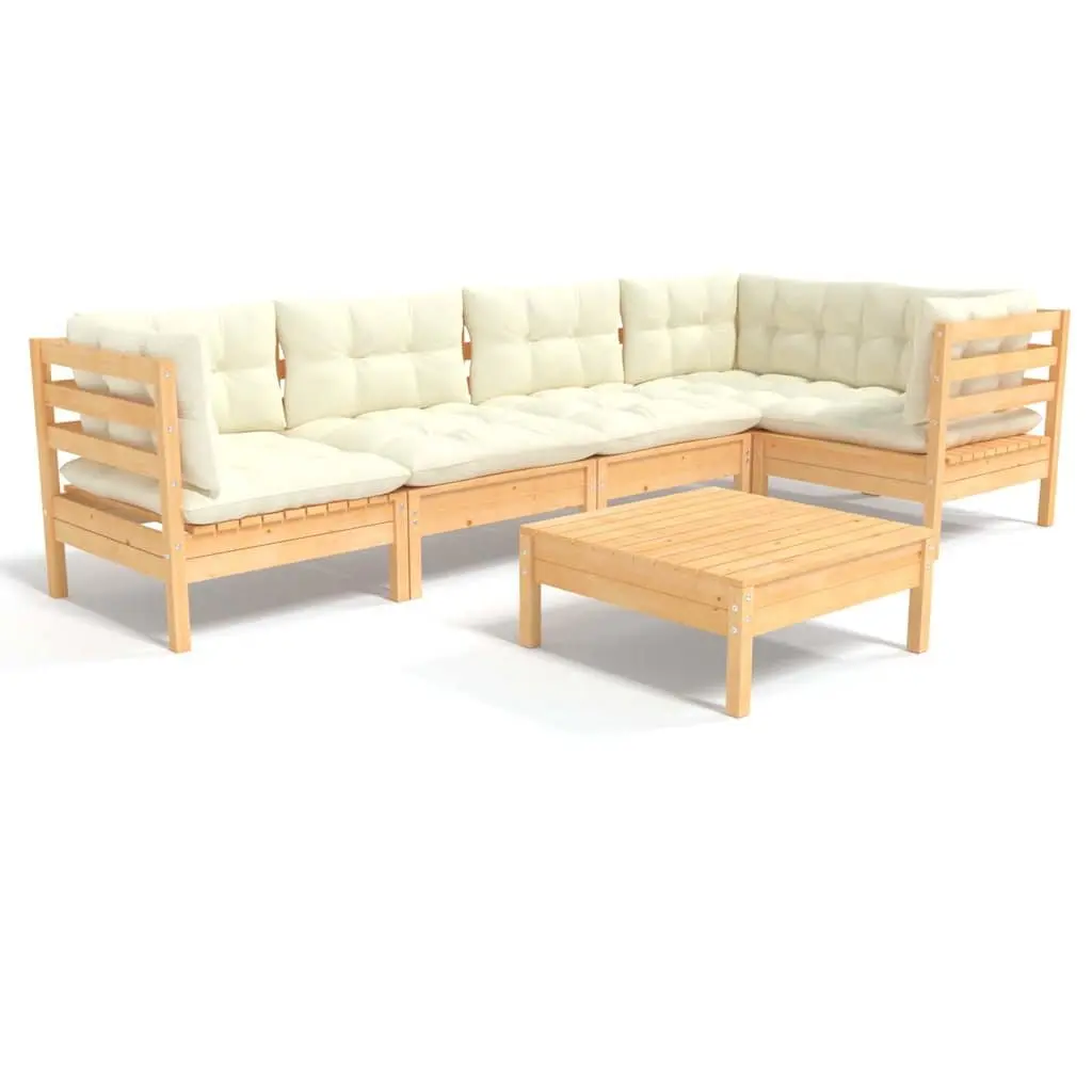 Outdoor Lounge Set for Patio and Garden 6 Piece Modular with Cream Cushions