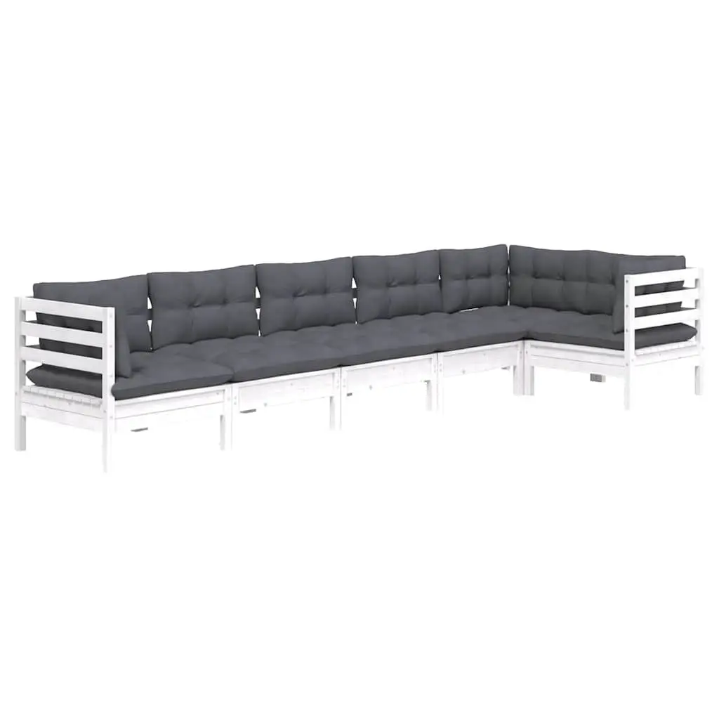 Wooden Garden Lounge Set 6 Piece Outdoor Patio Furniture White Cushions