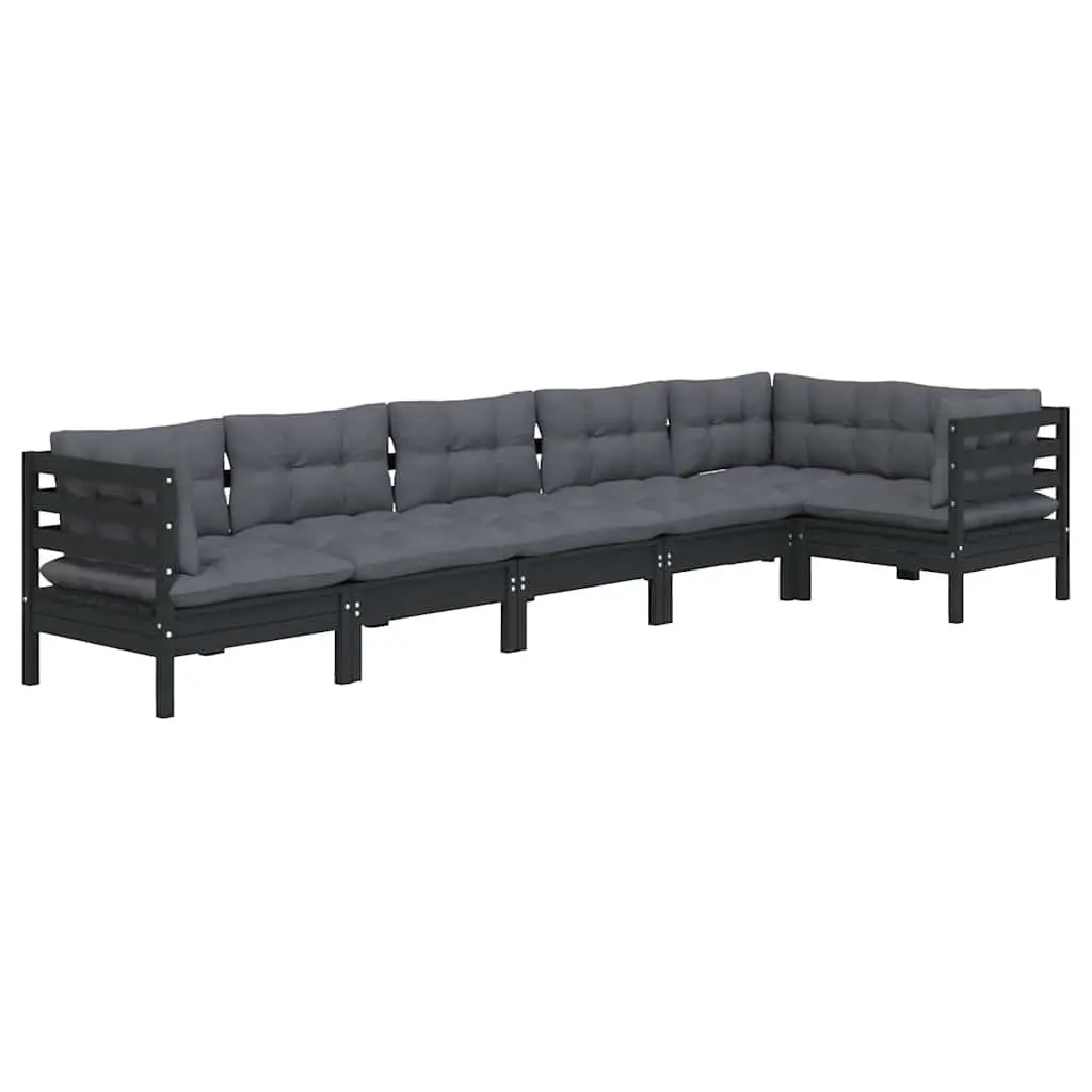 Garden Lounge Set 6 Piece Outdoor Patio Furniture with Cushions Black