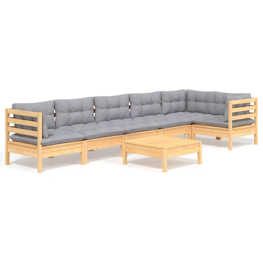 Garden Lounge Set Outdoor Patio Furniture 7 Pieces Grey Cushions Pinewood