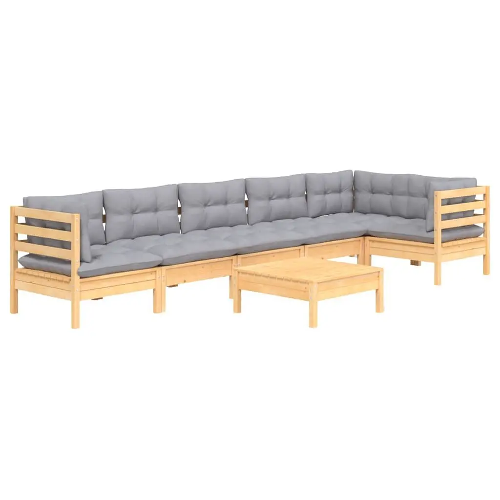 Garden Lounge Set Outdoor Patio Furniture 7 Pieces Grey Cushions Pinewood