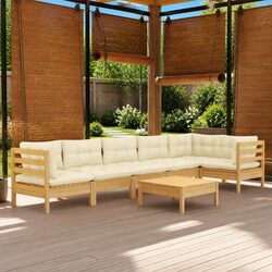 Outdoor Garden Lounge Set 7 Piece Patio Furniture with Cream Cushions Pinewood