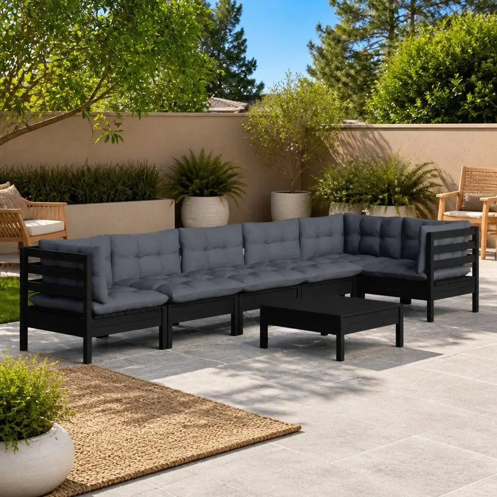 Black Pinewood 7-Piece Lounge Set