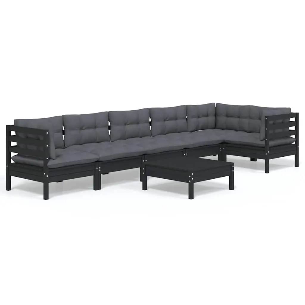 Black Pinewood 7-Piece Lounge Set