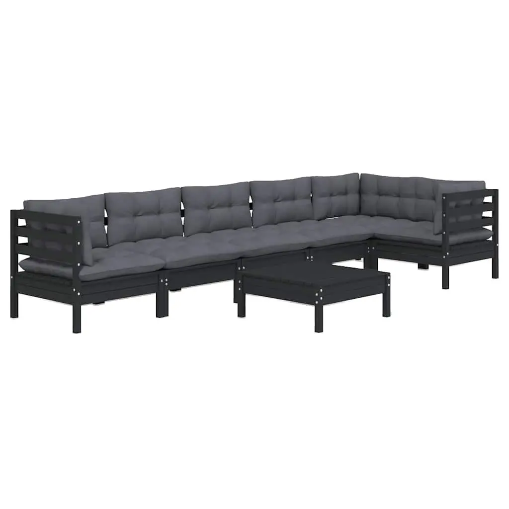 Black Pinewood 7-Piece Lounge Set