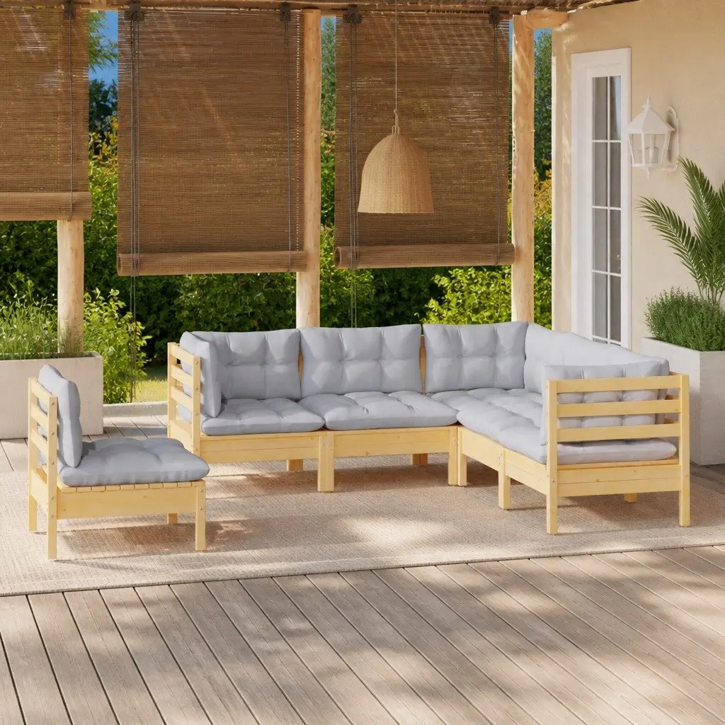 Garden Lounge Set Outdoor Patio Furniture 5 Piece Grey Cushions Pinewood
