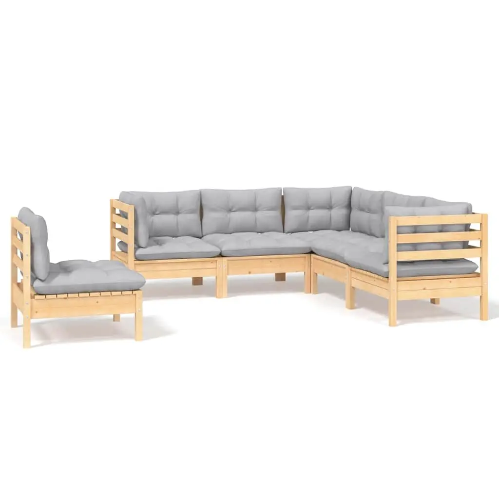Garden Lounge Set Outdoor Patio Furniture 5 Piece Grey Cushions Pinewood