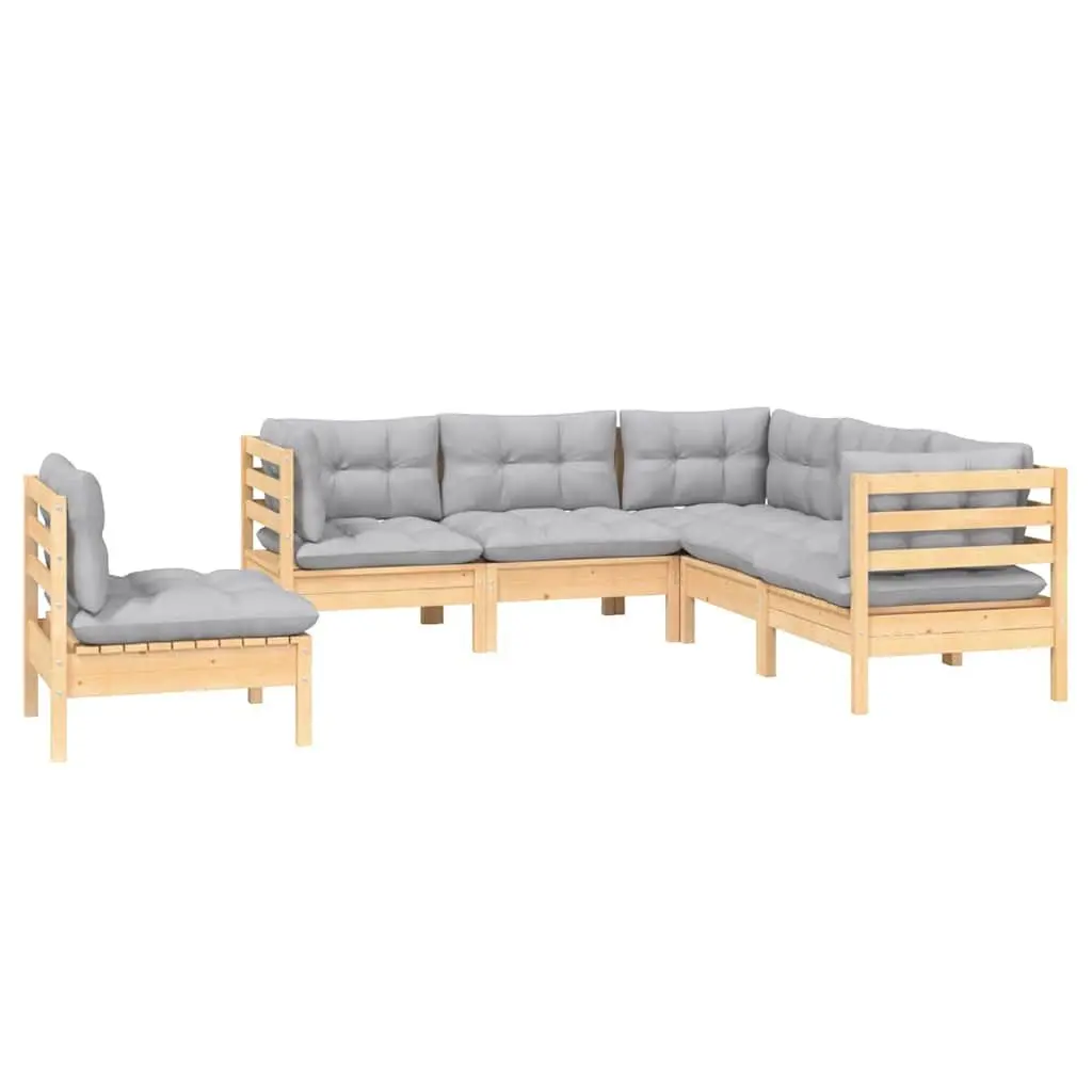 Garden Lounge Set Outdoor Patio Furniture 5 Piece Grey Cushions Pinewood