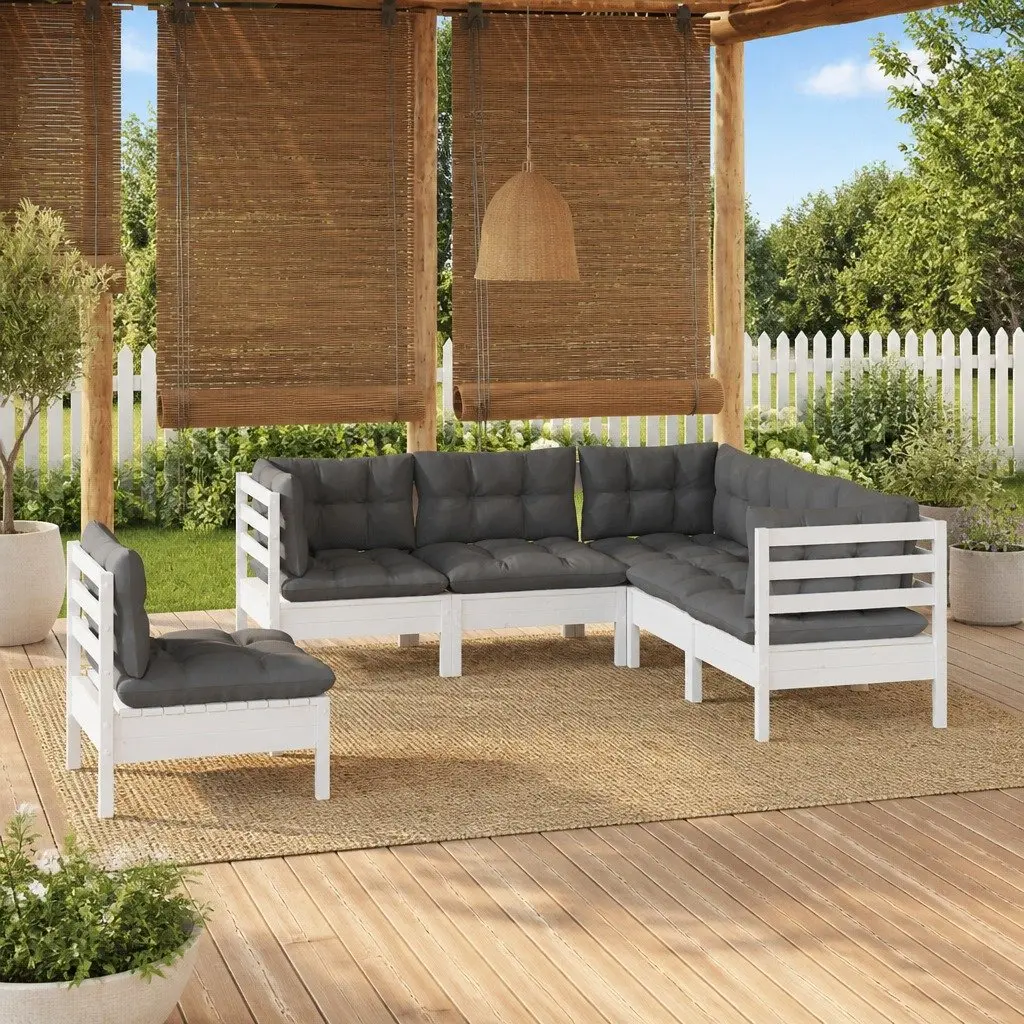 5-Piece White Pinewood Lounge Set with Cushions