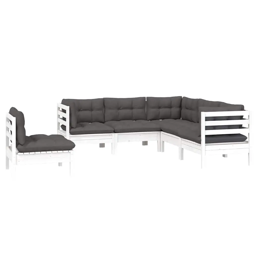 5-Piece White Pinewood Lounge Set with Cushions