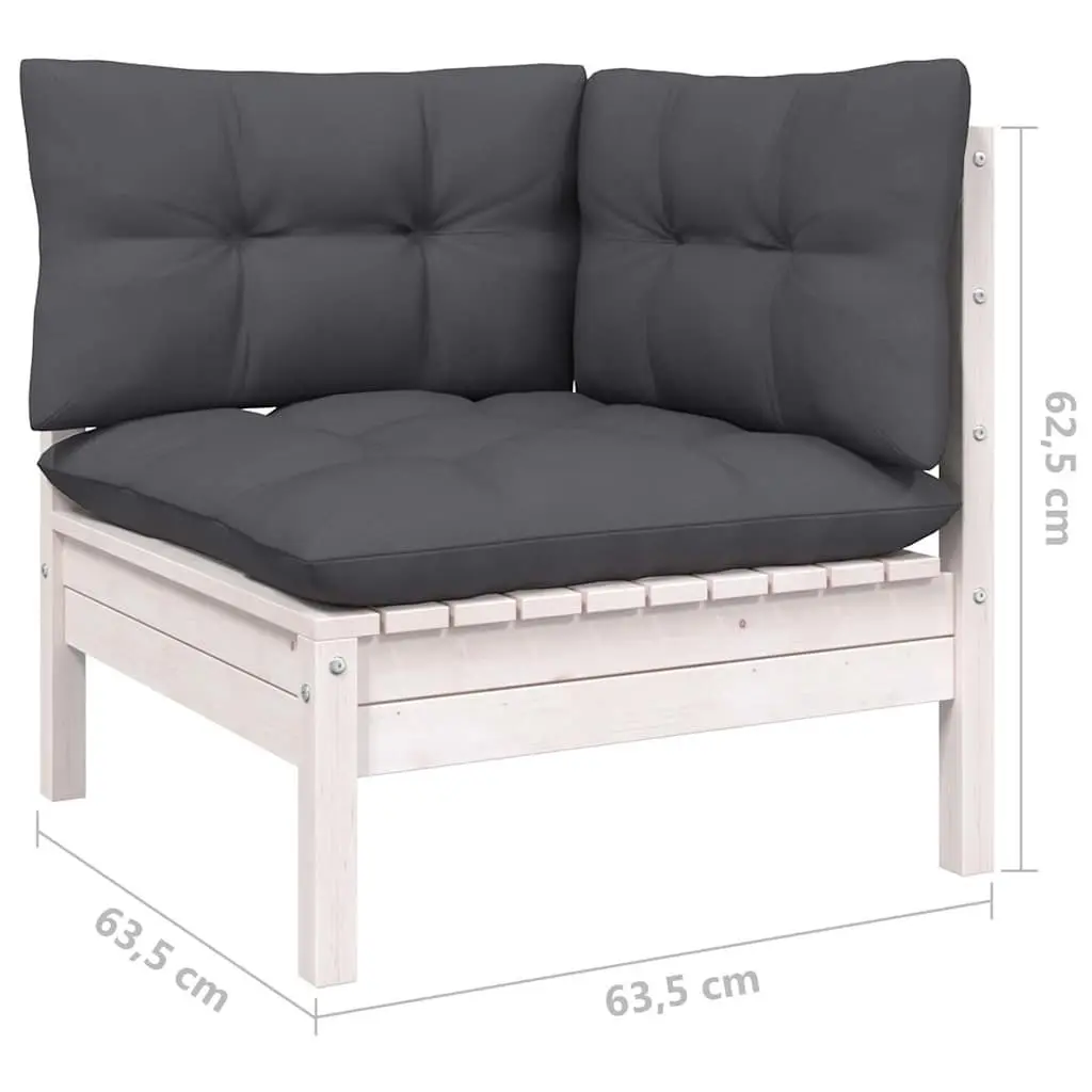 5-Piece White Pinewood Lounge Set with Cushions