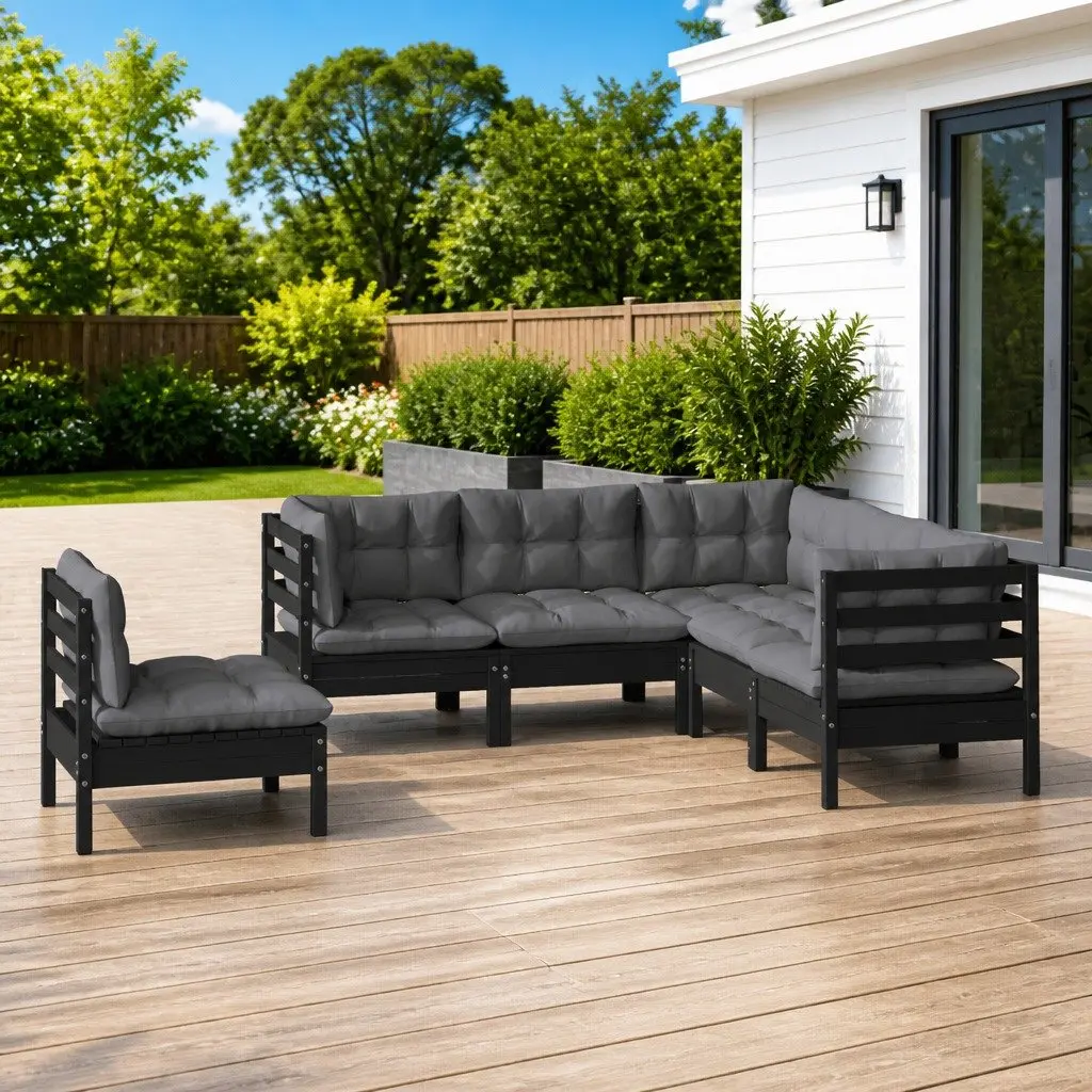 5-Piece Modular Black Pinewood Lounge Set