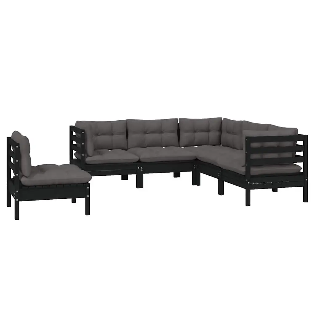 5-Piece Modular Black Pinewood Lounge Set