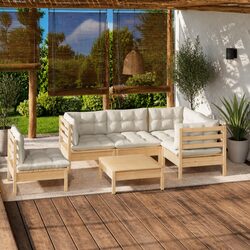 Garden Lounge Set 6 Piece Wooden Patio Furniture with Cream Cushions Modular