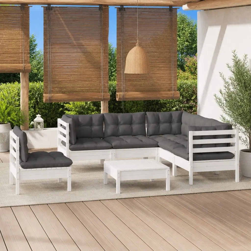 Garden Lounge Set Outdoor Furniture 6 Piece White Pinewood with Cushions