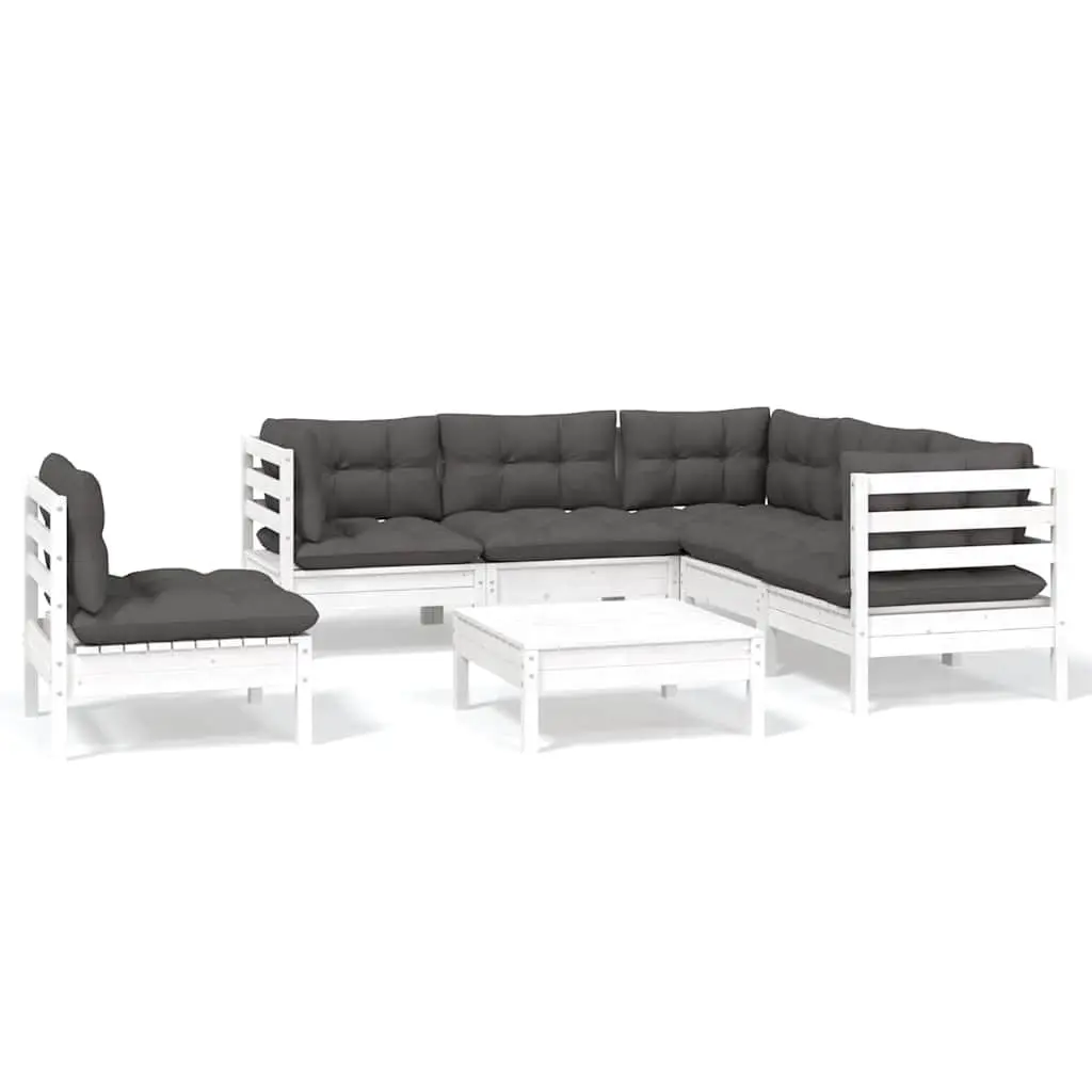 Garden Lounge Set Outdoor Furniture 6 Piece White Pinewood with Cushions