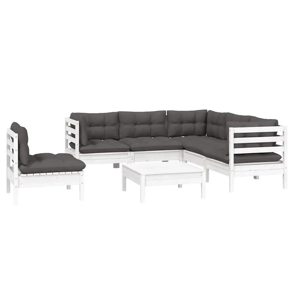 Garden Lounge Set Outdoor Furniture 6 Piece White Pinewood with Cushions