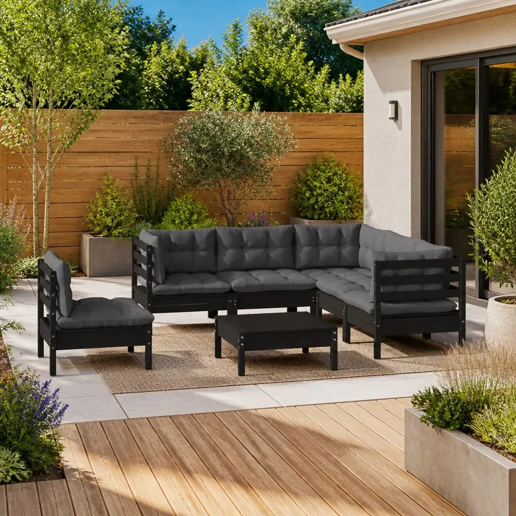 Garden Lounge Set Outdoor Patio Furniture 6 Piece Black with Cushions