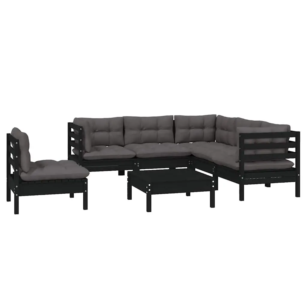 Garden Lounge Set Outdoor Patio Furniture 6 Piece Black with Cushions