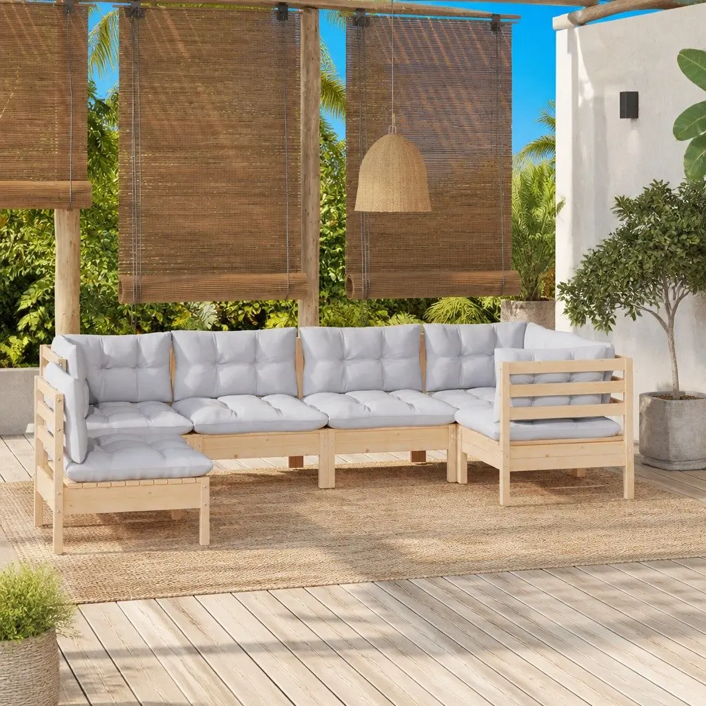 6 Piece Garden Lounge Set with Grey Cushions Pinewood Patio Furniture Outdoor
