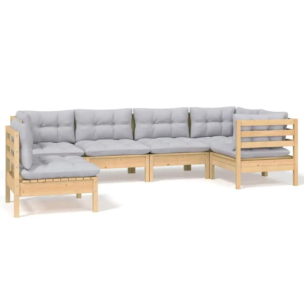 6 Piece Garden Lounge Set with Grey Cushions Pinewood Patio Furniture Outdoor