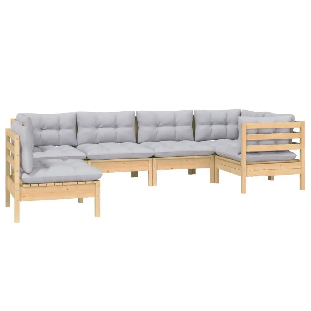 6 Piece Garden Lounge Set with Grey Cushions Pinewood Patio Furniture Outdoor