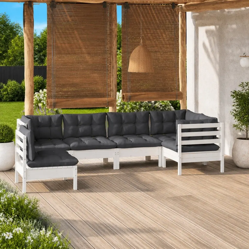 Garden Lounge Set Outdoor Furniture 6 Piece White Pinewood with Cushions