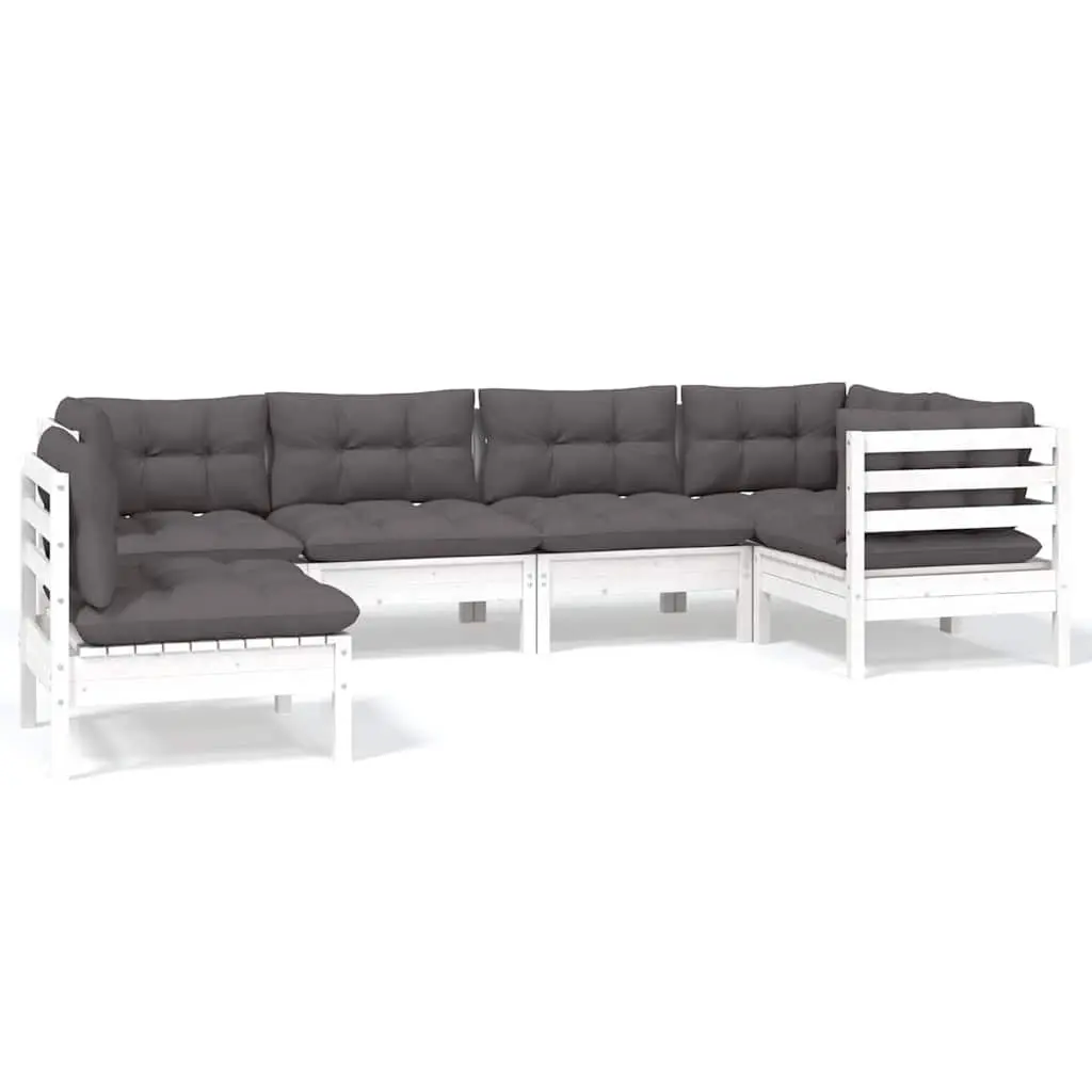 Garden Lounge Set Outdoor Furniture 6 Piece White Pinewood with Cushions