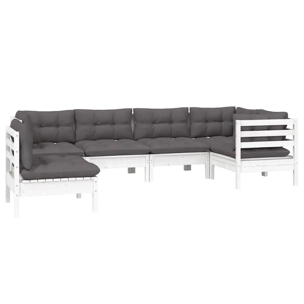 Garden Lounge Set Outdoor Furniture 6 Piece White Pinewood with Cushions