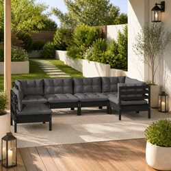 6-Piece Outdoor Patio Furniture Set in Black Pinewood