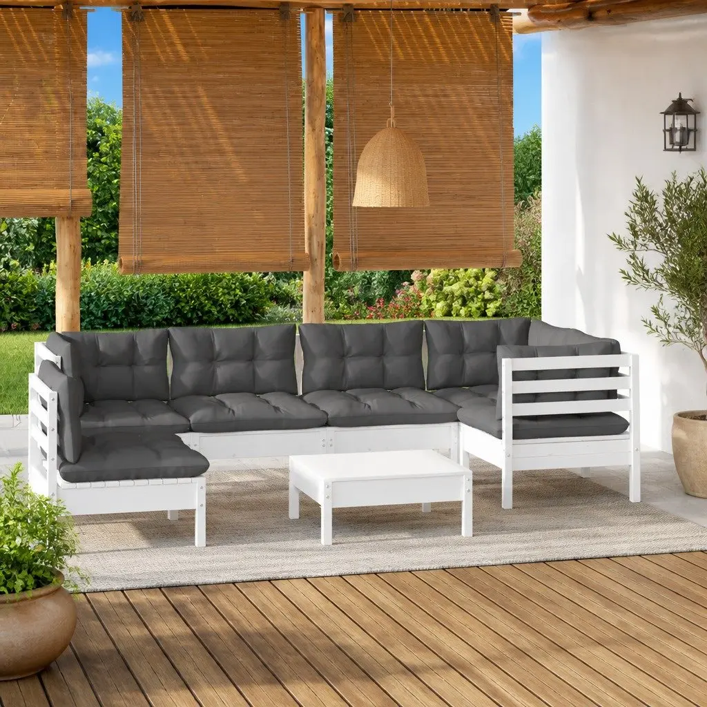 Outdoor Garden Lounge Set 7 Piece White Cushioned Modular Patio Furniture