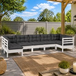 7-Piece Modular Wooden Lounge Set with Cushions