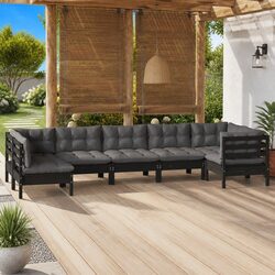 7-Piece Outdoor Lounge Set: Black Pinewood Construction