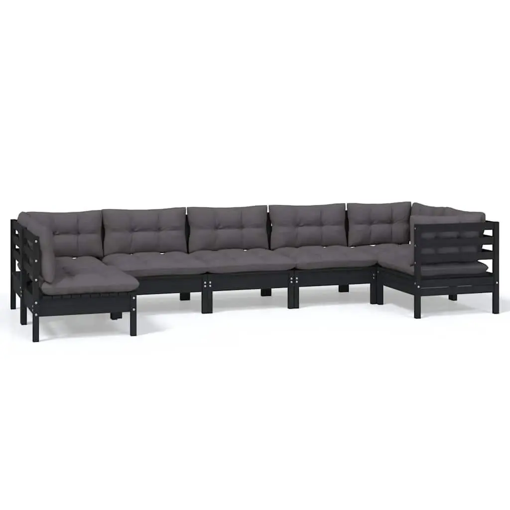 7 Piece Garden Lounge Set Outdoor Patio Furniture Black Pinewood