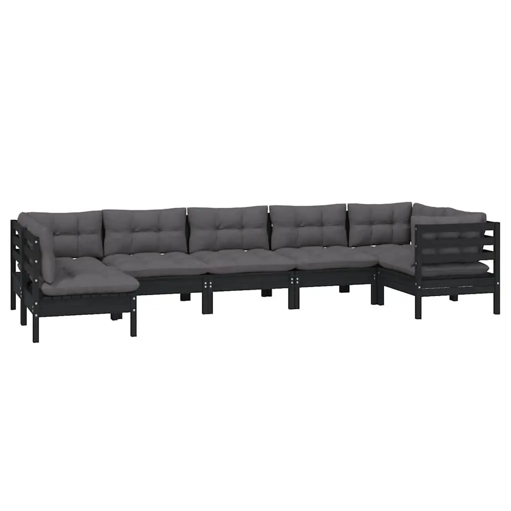 7 Piece Garden Lounge Set Outdoor Patio Furniture Black Pinewood