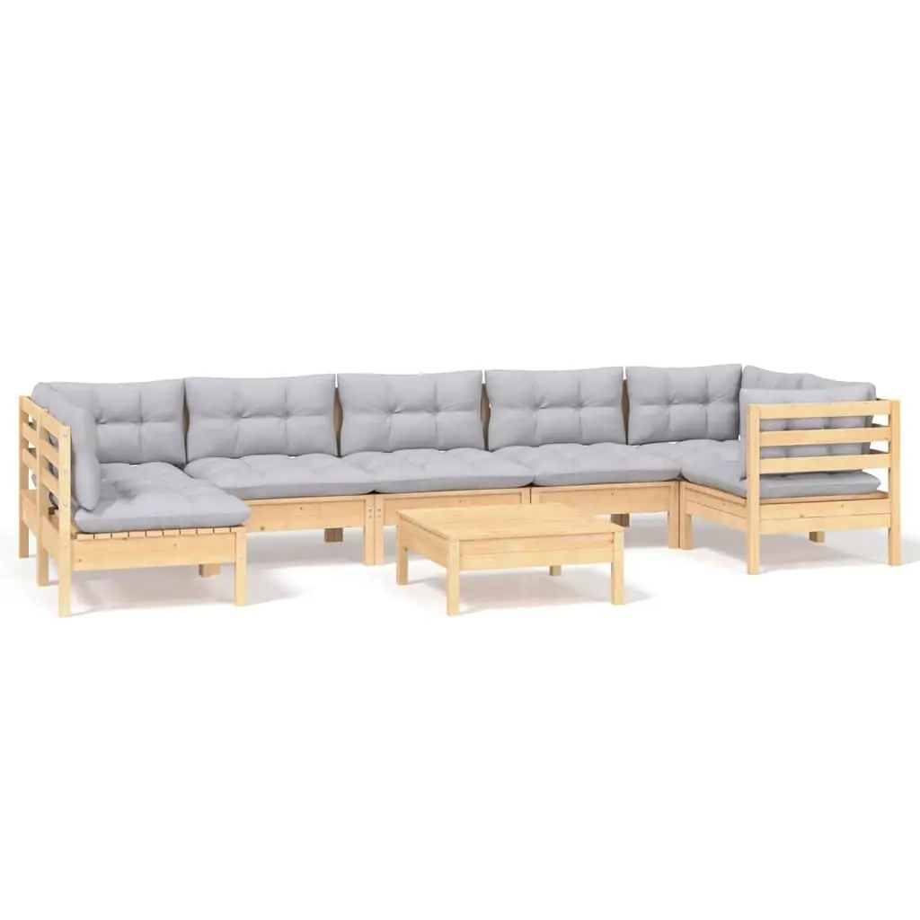 Garden Lounge Set Outdoor Patio Furniture 8 Piece Grey Cushions Pinewood