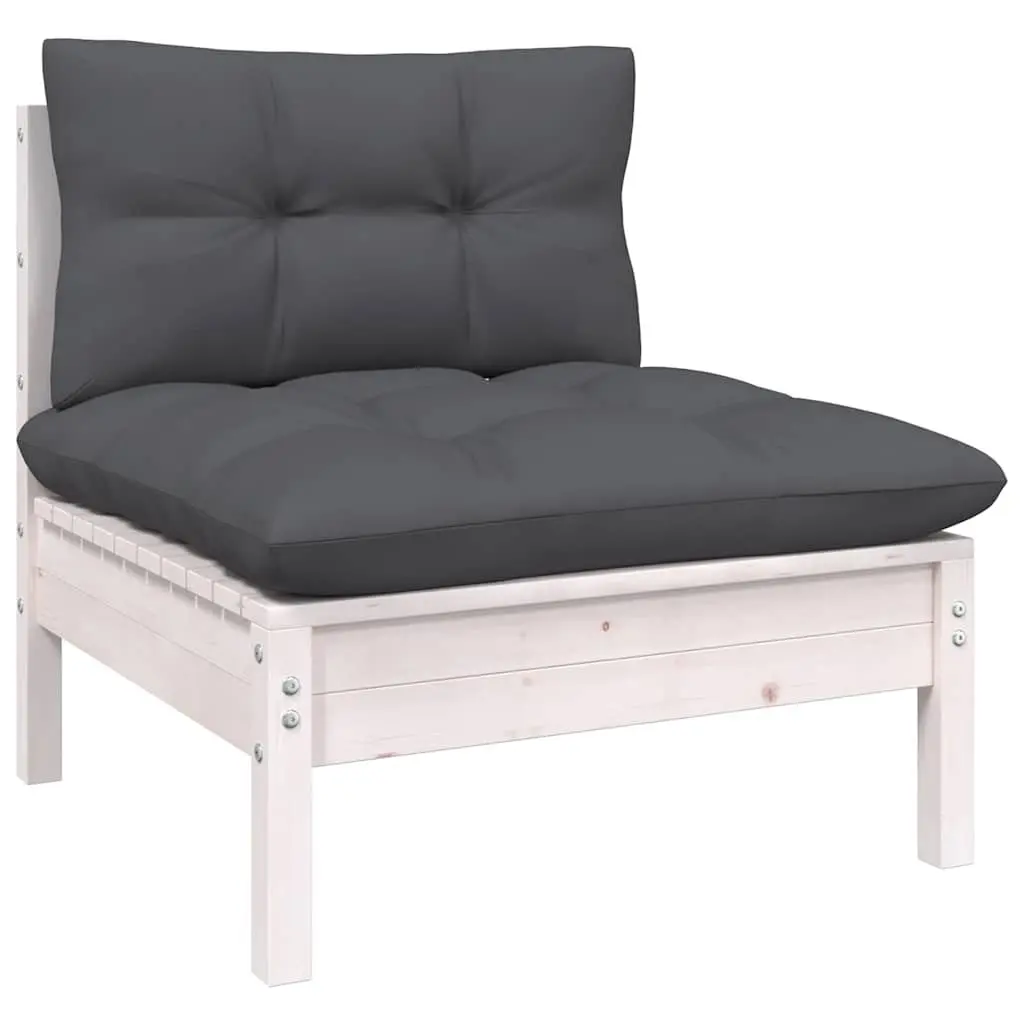 Garden Lounge Set 8 Piece Outdoor Furniture White Pinewood with Cushions