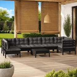 Specifications of the 8 Piece Black Pinewood Garden Lounge Set