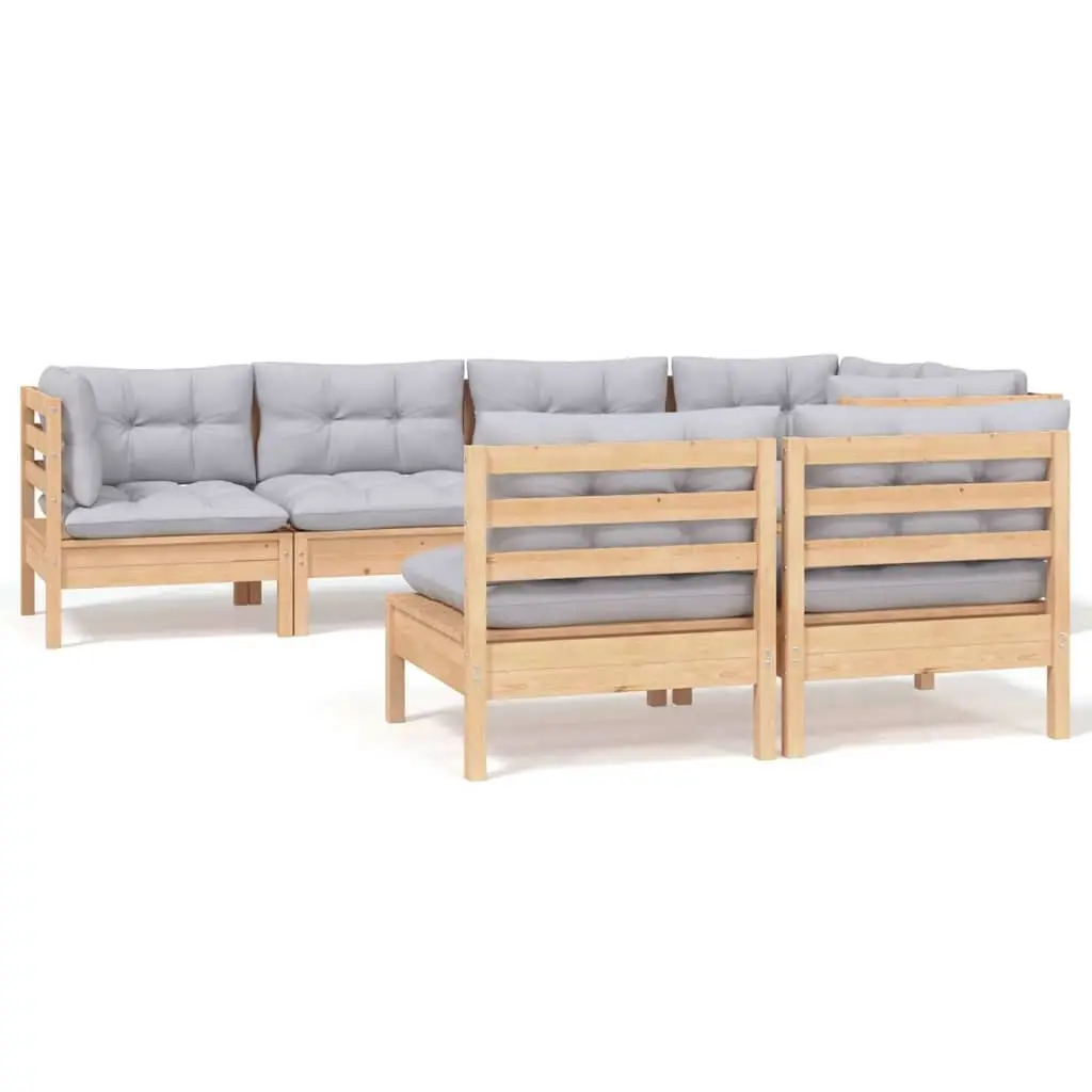 Garden Lounge Set Outdoor Patio Furniture 7 Piece Modular Grey Cushions Pinewood