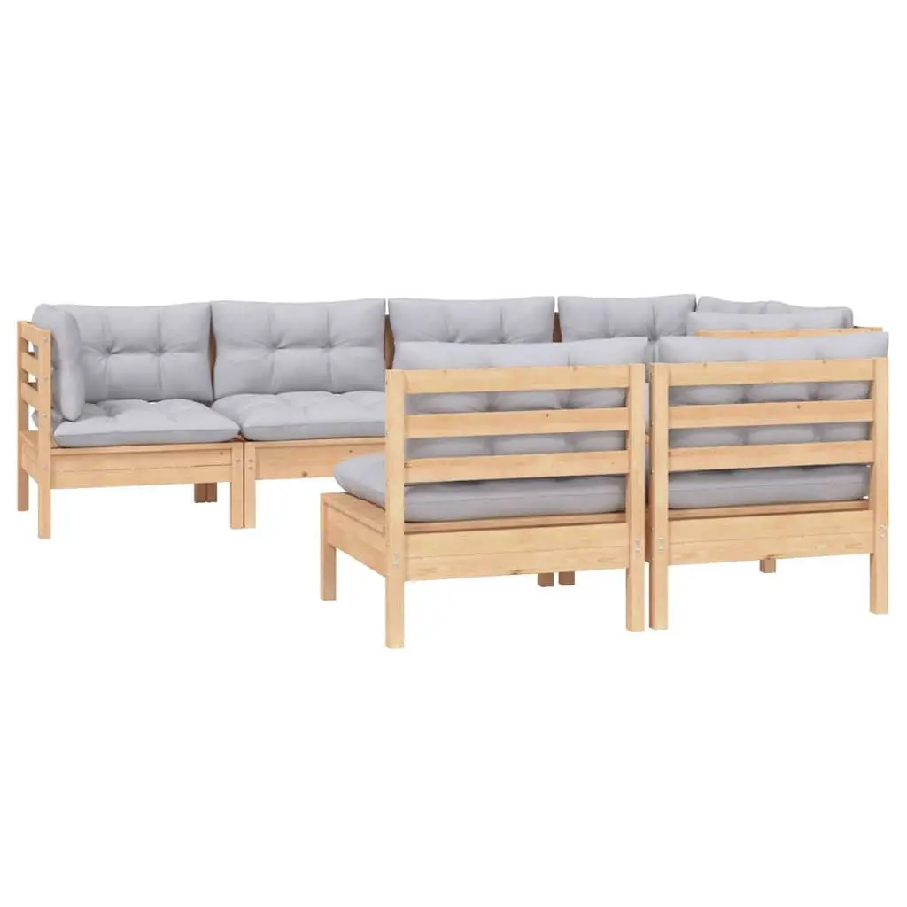 Garden Lounge Set Outdoor Patio Furniture 7 Piece Modular Grey Cushions Pinewood